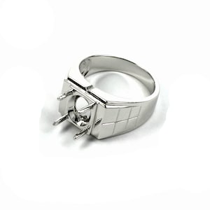 Patterned Tapered Ring Setting with Oval Prongs Mounting in Sterling Silver 8x10mm | MTR235-10