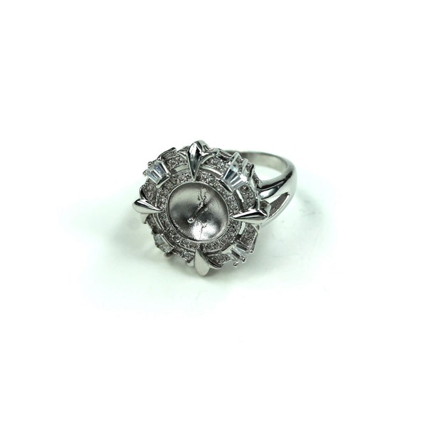 Unique Shape Ring Pearl Setting with CZ's and Round Cup & Peg Mounting in Sterling Silver 9mm | MTR319