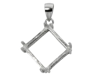 May include: Silver pendant with a square bezel setting for a gemstone. The pendant has a bail for attaching to a chain.