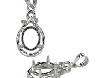 Oval Basket-Style Pendant Setting with CZ's and Oval Prongs Mounting including Bail in Sterling Silver 7x9mm | MTP922
