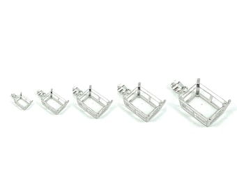 Rectangular Pendant Setting with Rectangular Shape Prongs Mounting including Bail in Sterling Silver - Various Sizes | MTP851