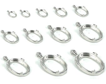May include: Assortment of silver oval pendant bezel settings in various sizes. The bezels are designed to hold a variety of stones, gems, or other materials.