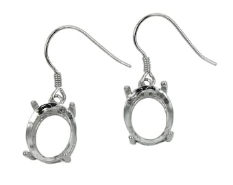 Ear Wires Earrings Stting with Oval Basket Prongs Mounting in Sterling Silver - Various Sizes | EW724