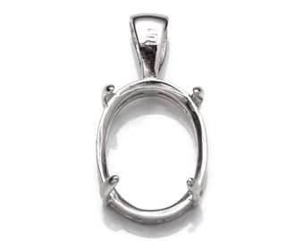 Oval Pendant Setting with Oval Prongs Mounting including Bail in Sterling Silver 12x16mm | MTP375