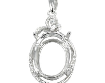 Oval Frame Pendant Setting with CZ's and Oval Prongs Mounting including Bail in Sterling Silver 12x14mm | MTP988