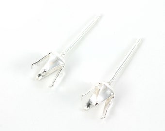 Ear Studs Earrings Settings with Round Crown Prongs Mounting in Sterling Silver 4mm | ES174