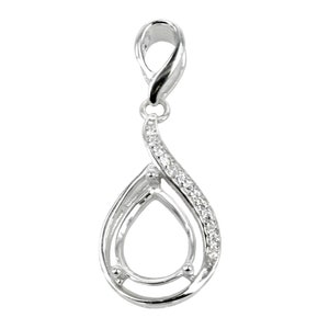 Pear Shaped Pendant Setting with CZ's Set Frame and Pear Prongs Mounting including Bail in Sterling Silver 8x10mm | MTP991