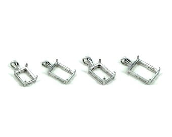 Rectangular Pendant Setting with Rectangular Prongs Mounting including Bail in Sterling Silver - Various Sizes | MTP380