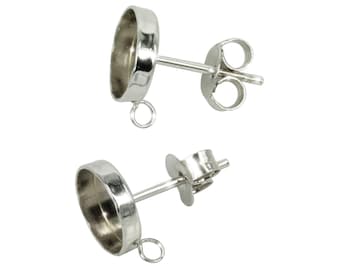 Earrings Settings Post with Round Bezel Mounting and Loop in Sterling Silver - Various sizes | ES365