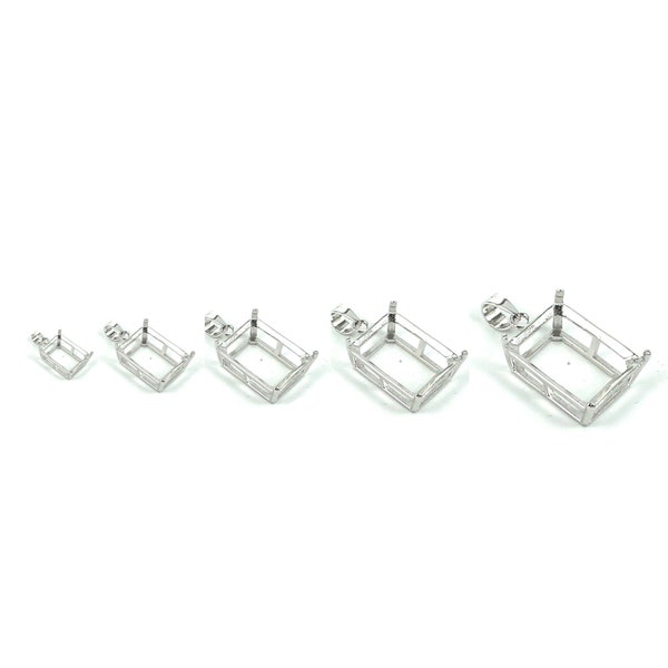Rectangular Pendant Setting with Rectangular Shape Prongs Mounting including Bail in Sterling Silver - Various Sizes | MTP847-MTP851