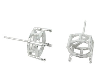 Round Basket Ear Studs Earrings Settings with Round Prongs Mounting in Sterling Silver - Various Sizes | ES216-ES221