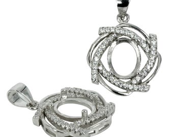 Oval Pendant Setting with CZ's and Oval Prongs Mounting including Bail in Sterling Silver 7x9mm | MTP1149