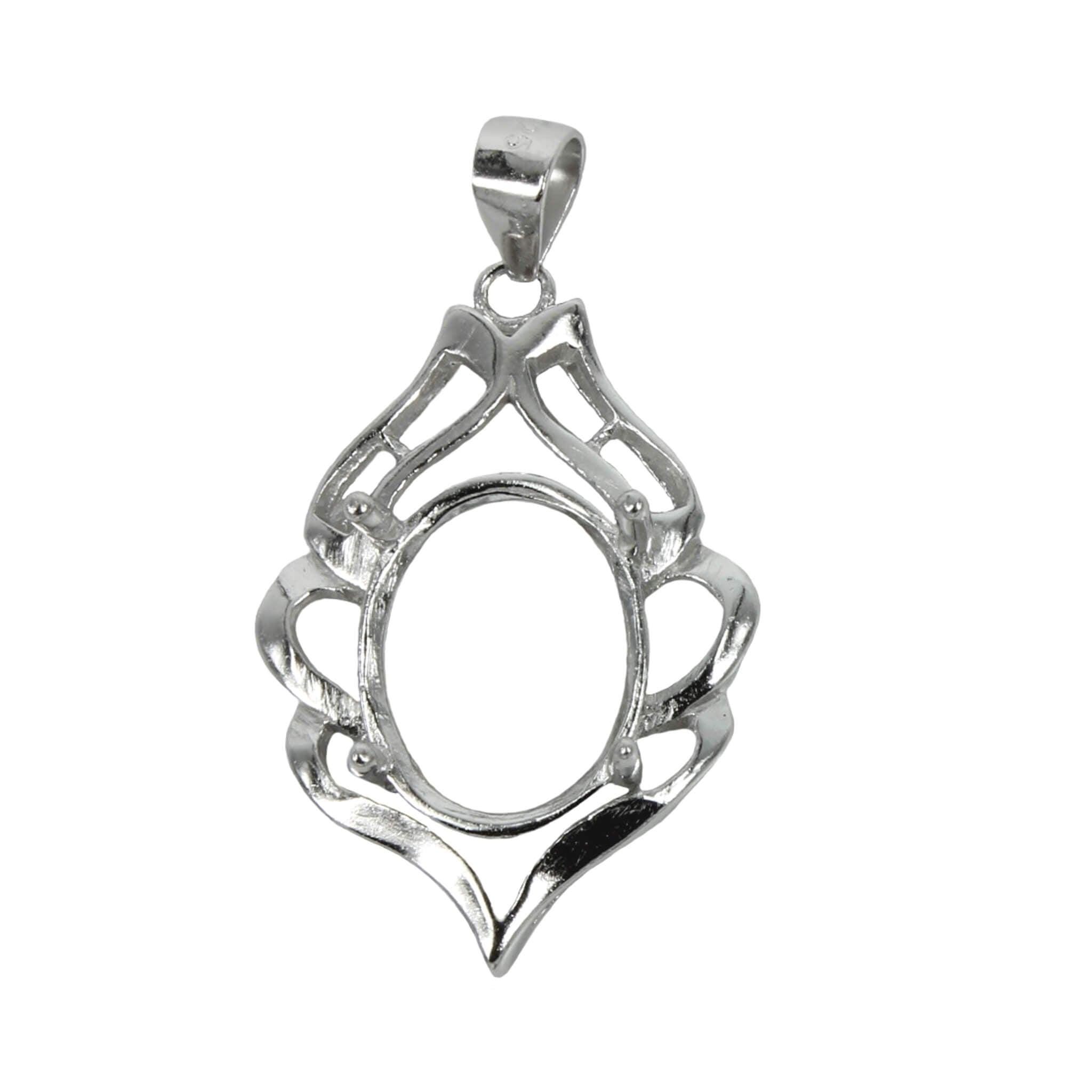 Colgante ovalado decorado con florituras, engaste de garras ovaladas, incluye enganche en plata de ley, 10 x 12 mm / MTP1099