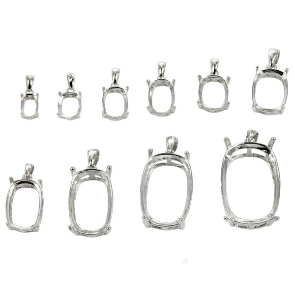 Rectangular Cushion Cut Basket Pendant with Loop and Bail in Sterling Silver - Variable Sizes | MTP1307-MTP1316