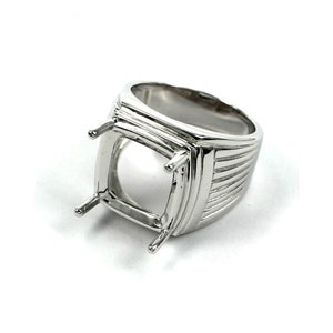 Patterned Square Ring Setting with Rectangular Prongs Mounting in Sterling Silver 15x16mm | MTR233-10