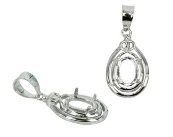 Teardrop Pendant Setting Oval Prongs Mounting including Bail in Sterling Silver 5x7mm | MTP326