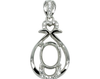 Bleeding Heart Flower Pendant in Sterling Silver for 7x9mm Stones | MTP1225