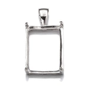 May include: Silver pendant setting with a rectangular bezel, ready to hold a gemstone or other embellishment. The setting has a bail for attaching to a chain or cord.