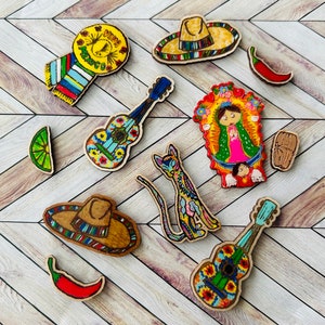 Mexican Theme Fridge Magnets, Cute Magnets, Hispanic Magnets. Hand Painted Magnets. Cute Kitchen Decor. Multiple Colors and Multiple options