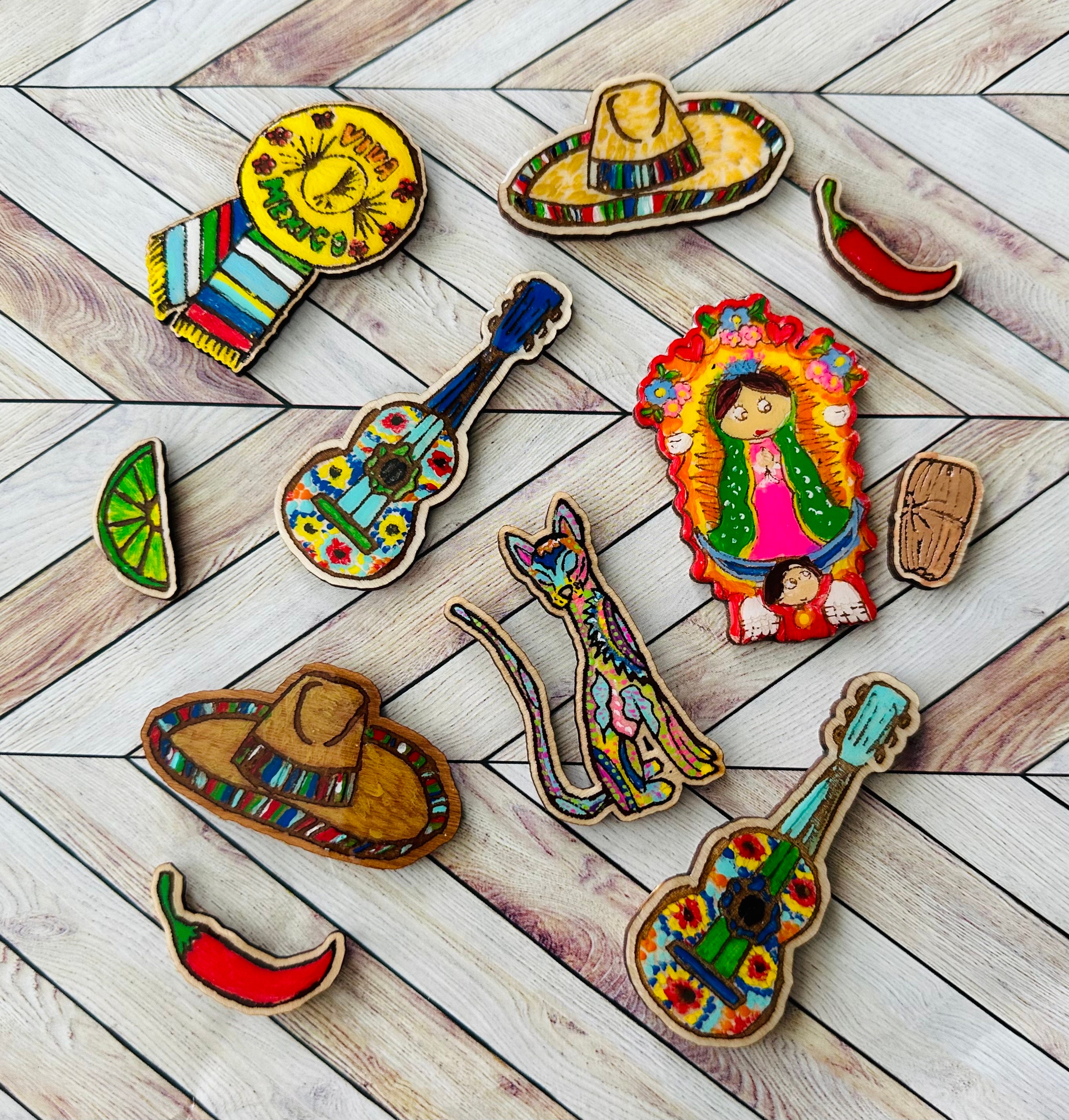 Mexican Theme Fridge Magnets, Cute Magnets, Hispanic Magnets. Hand