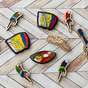 Colombian Fridge Magnets. Hispanic Magnets. Hand Painted Magnets. Cute Kitchen Decor. Multiple Colors and multiple options / sets. Colombia