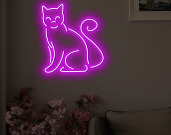 Funny Cat Neon Sign,Cute Cat for Baby Room,Grumpy Cat Neon,Cat Lover Light LED,Kitten Cat Neon LED,Meowdy Neon Lights,Sign For Outside Decor