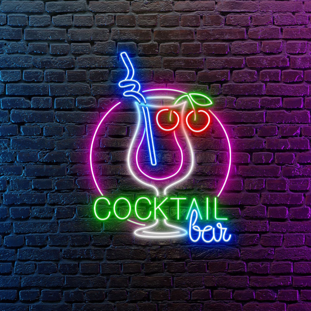 Cocktail Bar Neon Lights Cocktail Glass LED Lights Cherry Etsy
