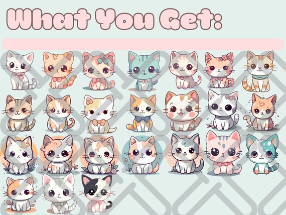 Cats clipart Cute cat clip art Kawaii kittens Kitty icons Pe