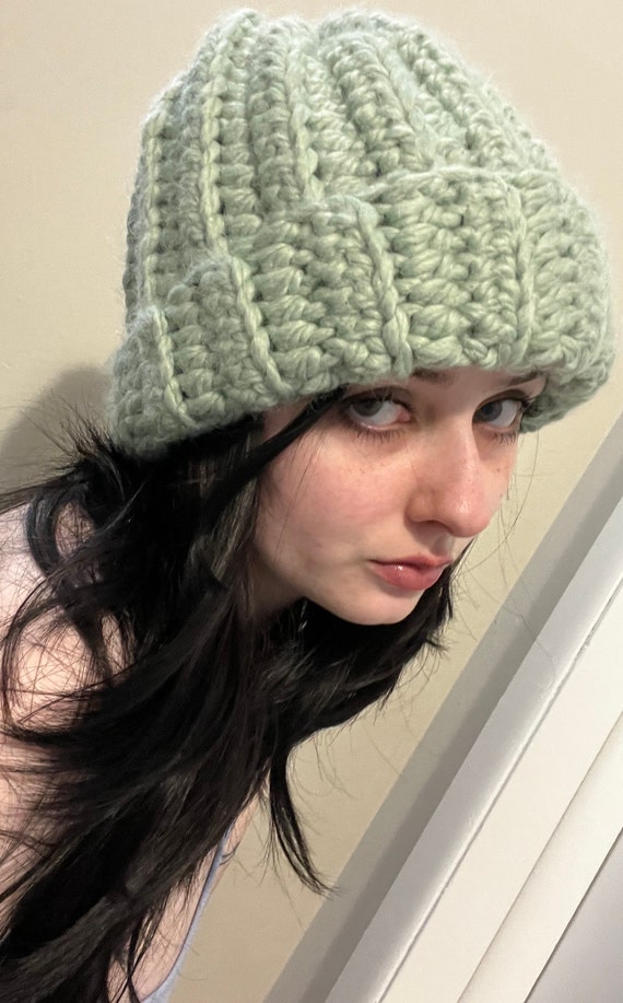 Seafoam Green Thick Heavyweight Crochet Winter Beanie - Etsy display picture 3
