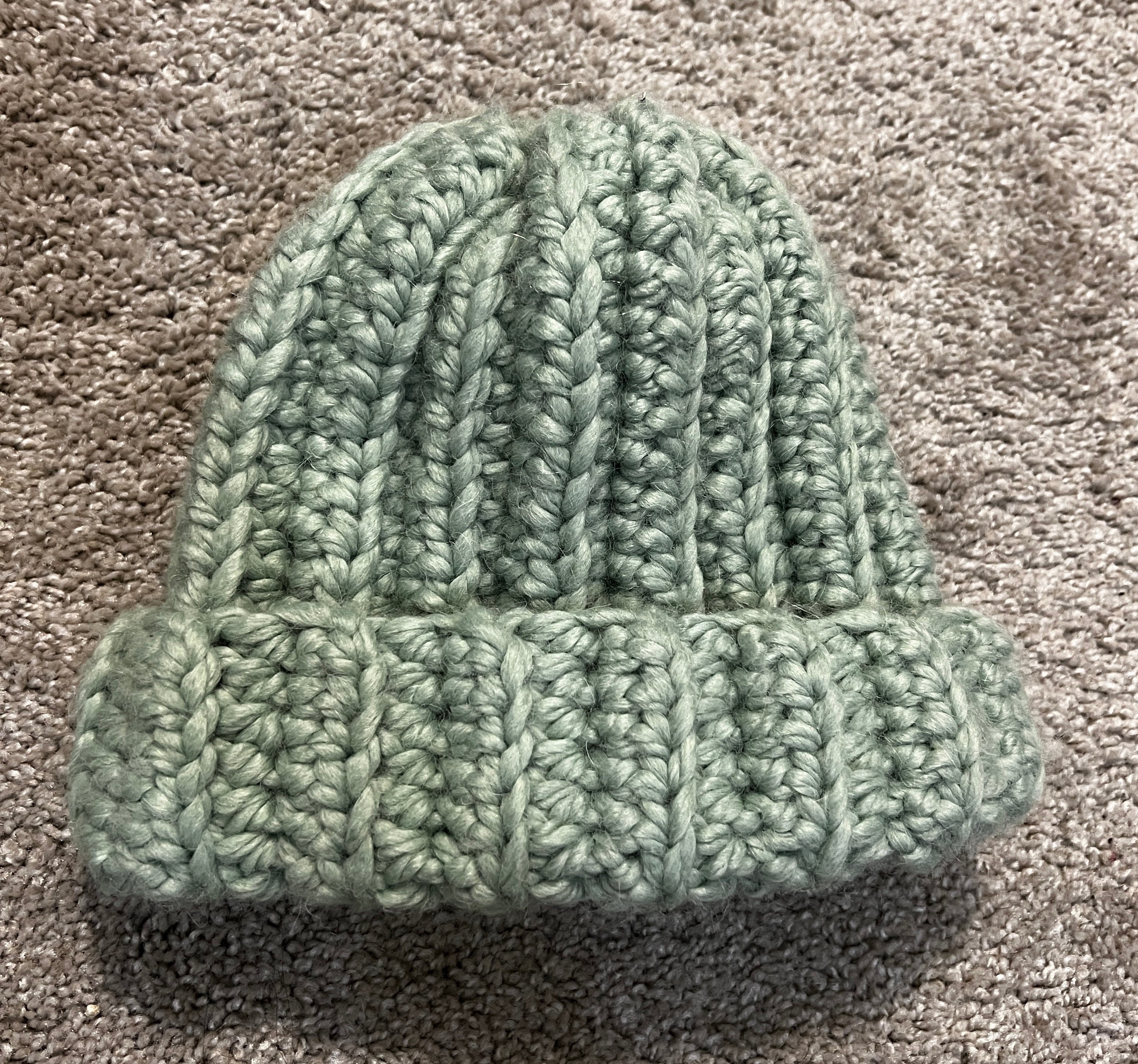 SEAFOAM GREEN WOOL HAT WITH CREAM COLORED HEMP YAR Hand Knit Adult Size Seafoam Green Alpaca Yarn Blend Beanie  main image 2