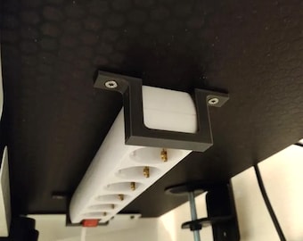 Under-Desk Power Strip Mount, Wall Surge Protector Bracket, Cable Organizer, Workshop Accessory
