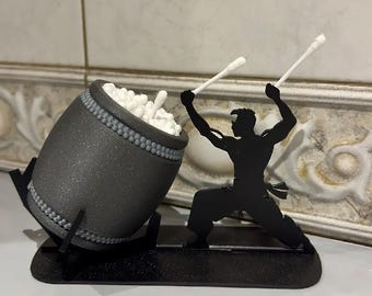 Taiko Drummer Q-Tip Holder, Fun Bathroom Storage, Unique Cotton Swab Container, Decorative Organizer