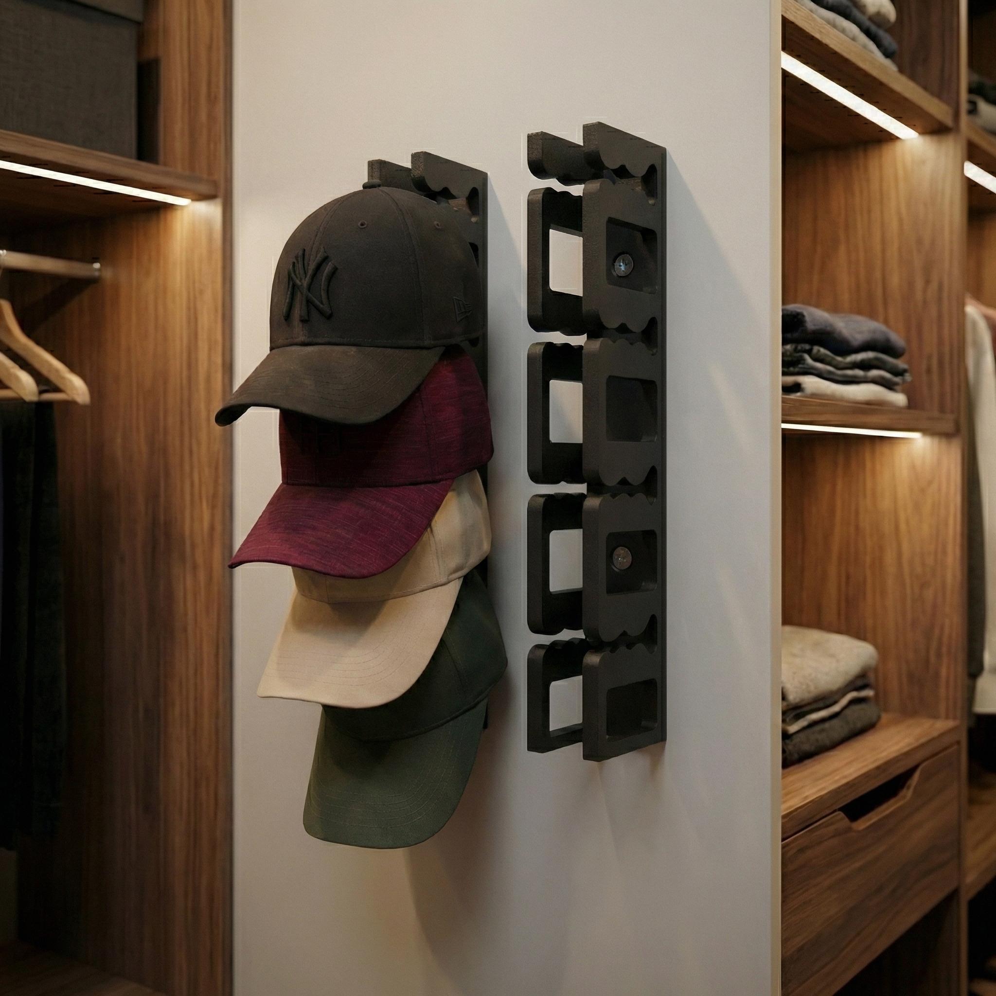 Baseball Cap Wall Rack, Four Clip Hat Holder With Open Center Channel ...