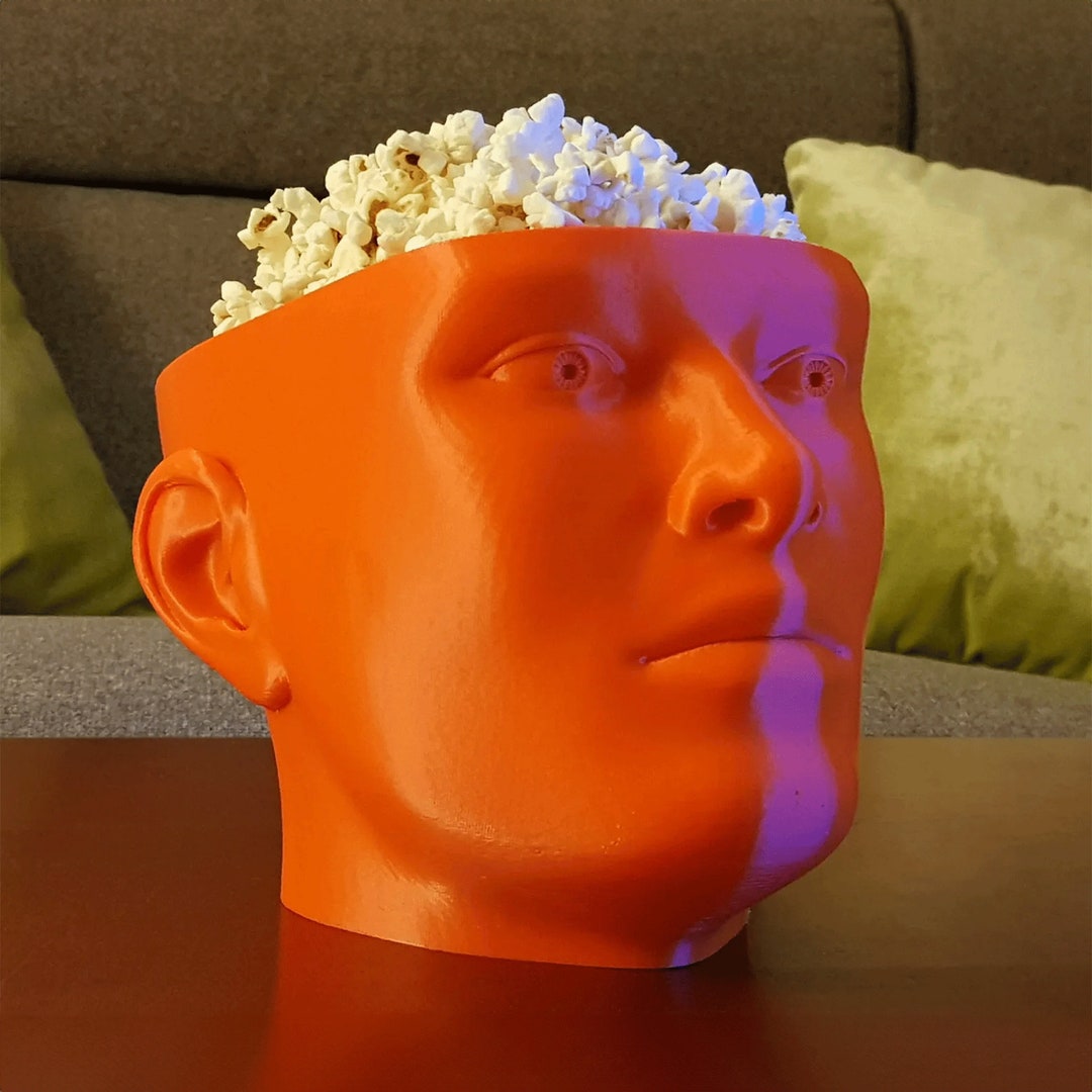 Binge Watcher's Human Head Popcorn Bowl, Creepy Serving Dish, Unique Head Shaped Popcorn Holder