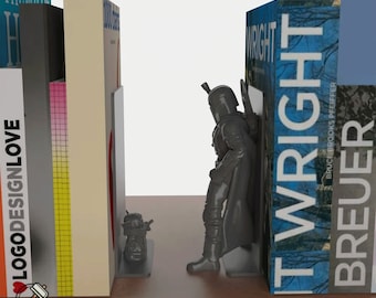 The Mandalorian and Baby Yoda Bookends, Star Wars Themed Bookshelf Stoppers, Collectible Grogu Statue, Functional Library Accessory Decor