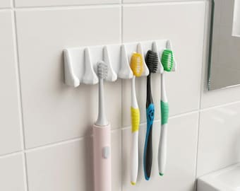 Toothbrush Holder for Wall, 6 Slot Bathroom Organizer with Adhesive Mount
