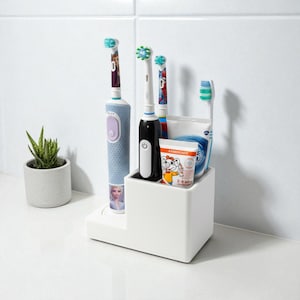 Toothbrush Organizer for Oral-B With Charger Hub and 4 Compartments, Counter Caddy