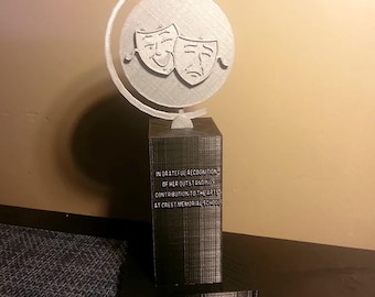 Theatre Trophy with Comedy and Tragedy Masks, Actor Achievement Award, Opening Night Prize
