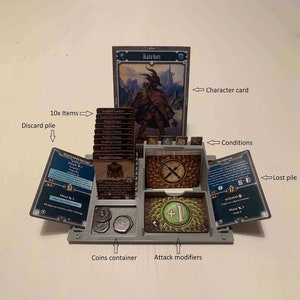 Tableau de bord du joueur de La mâchoire du lion de Gloomhaven, organisateur de jeu, tracker, porte-jeton de joueur
