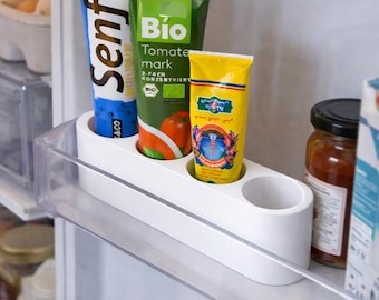 Fridge Door Rack for Condiment Squeeze Tubes, 4 Slot Organizer