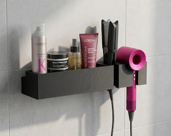 Hair Dryer and Straightener Wall Holder for Dyson and GHD, with Bottle Tray