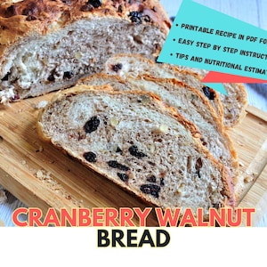 Receita de pão artesanal de nozes e cranberry, receita de máquina de pão | Download Digital Instantâneo