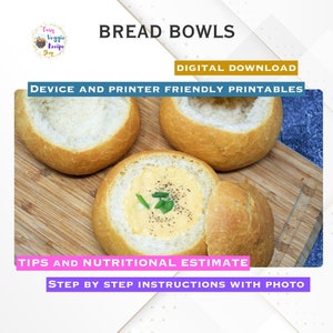 Tazones de sopa / Tazones de pan / Descarga digital / Receta imprimible
