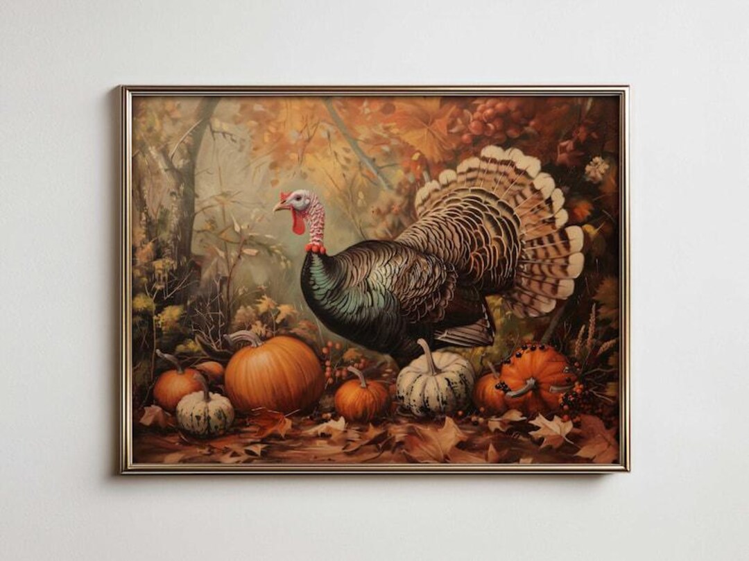 Thanksgiving Turkey Art Print Rustic Autumn Cottagecore Decor ...