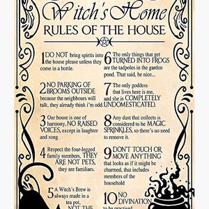 Witch&#39;s Home Rules Of The House Poster, Witch Poster, Witch Home Decor, Witch Wall Art, Witch Art, Witch Print, Witch Decor