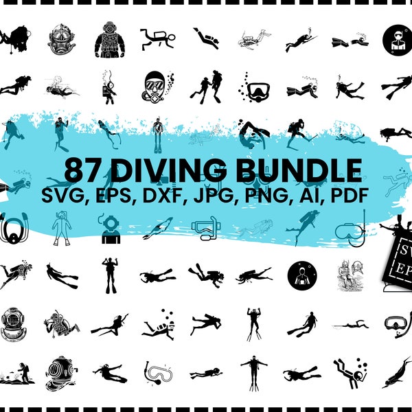 Diving Svg Bundle, Diver Svg, Scuba Diving, Dives Svg, Diving Dxf, Diving Png, Diving Eps, Diving Vector, Diving Cut Files, Underwater Svg