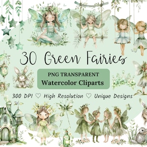 Green Fairies Clipart, Watercolor Green Fairy Clipart, Fairies Clipart Png, Green Fairy Watercolor Clipart, Green Butterfly Fairy Clipart