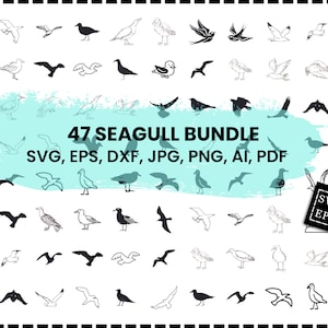 Pacchetto Svg Gabbiano, Pacchetto Png Gabbiano, Clipart Gabbiano, File di taglio Svg Gabbiano per Cricut, Silhouette Gabbiano, Svg Gabbiano, Svg Costiero