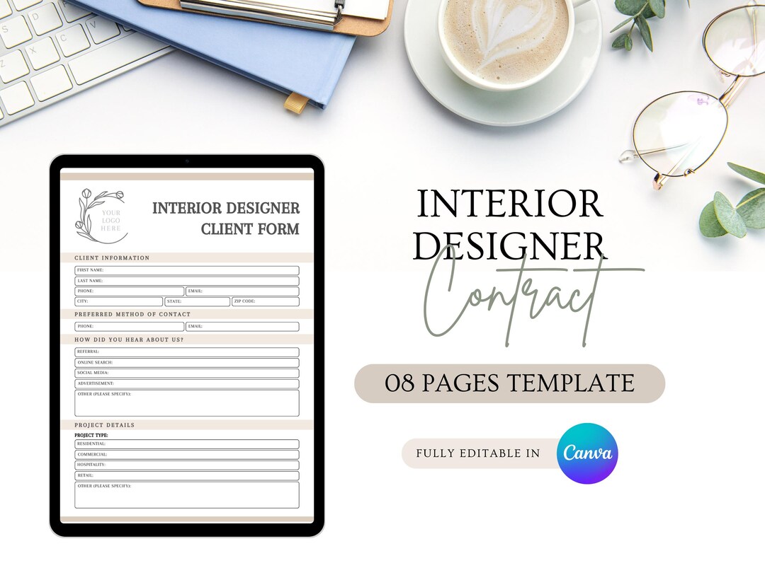 Interior Designer Contract Template, Editable Design Service Agreement ...