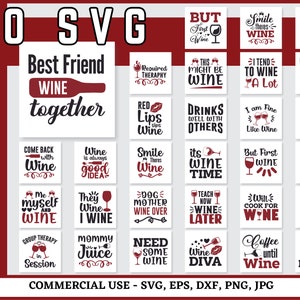 ワイン SVG バンドル、ワイン SVG、アルコール SVG バンドル、ワイングラス SVG、面白いワインの格言 SVG、ワインの引用 SVG、ワインカットファイル、Cricut 用ファイル、DXF